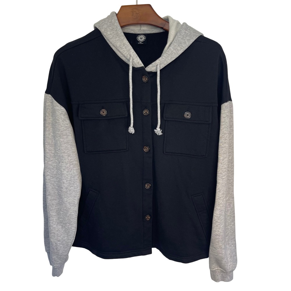 PAC SUN‎ Black Gray Colorblock Hoodie Shacket Button Up Jacket M L